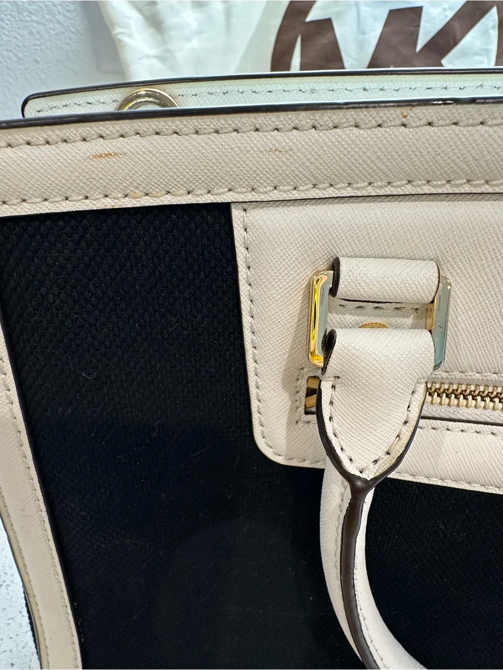 Michael Kors Black White Leather Satchel Crossbody Bag + Dust Bag